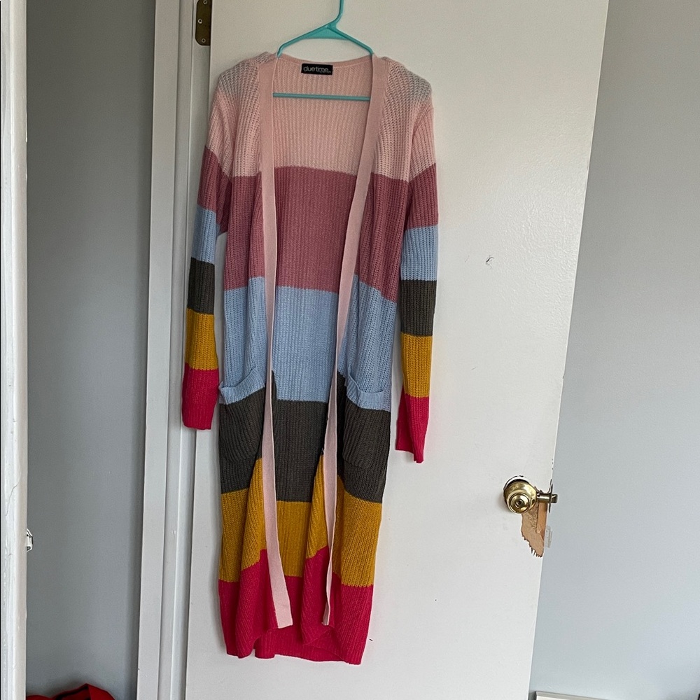 Colorblock Long Open-Front maternity cardigan